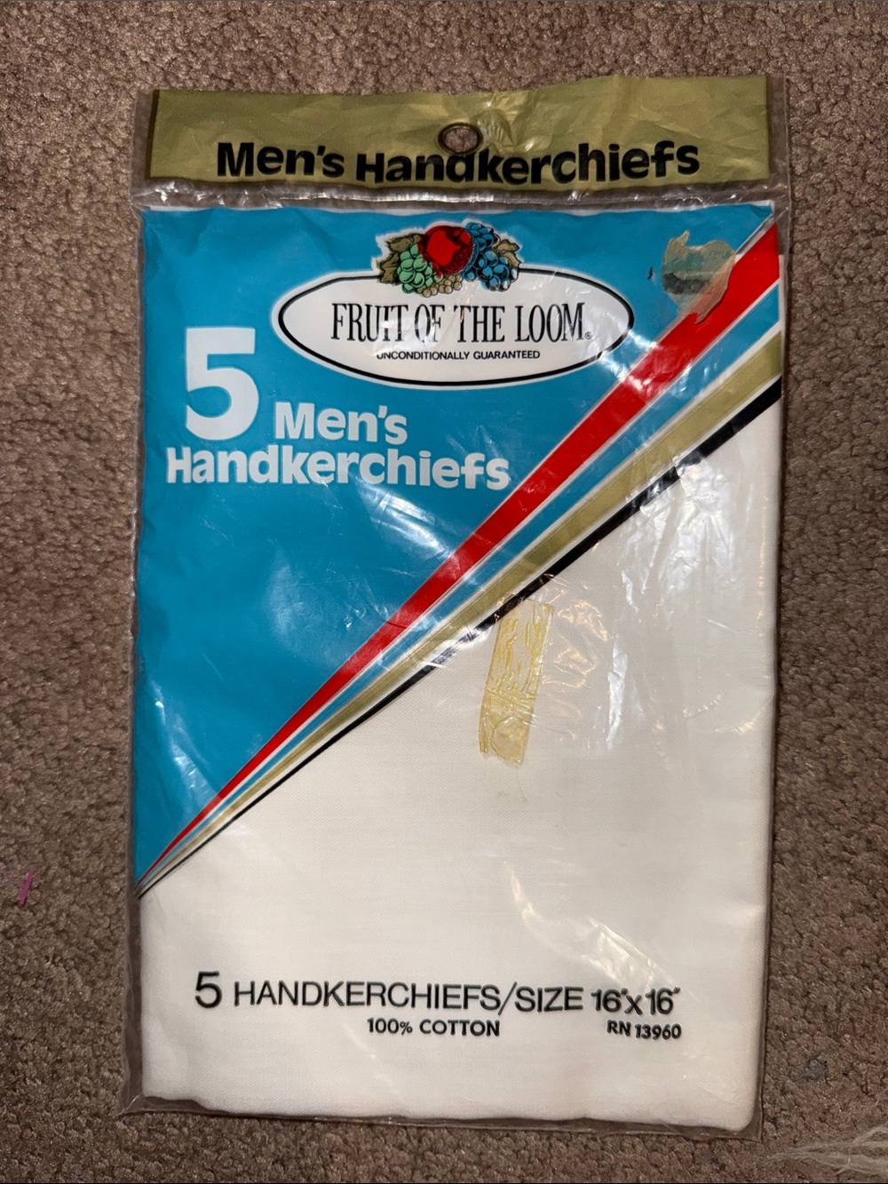 Vintage new old‎ stock Fruit of the Loom White Men's Handkerchiefs - 5 Pack